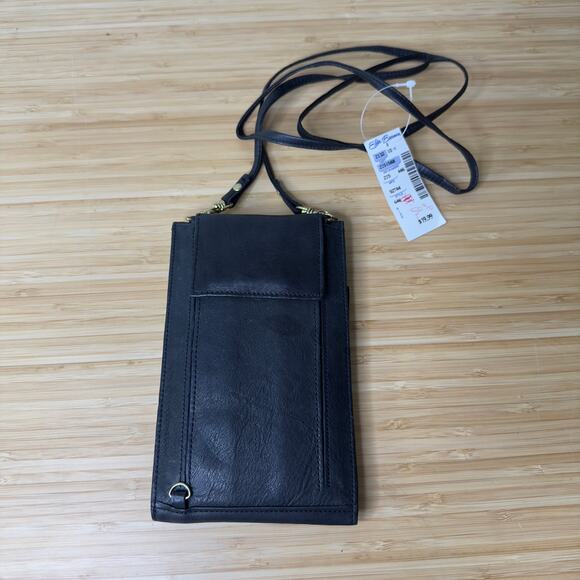 Vintage Laura Gayle Leather Wallet Black Wristlet Crossbody Deadstock NWT - Picture 2 of 10